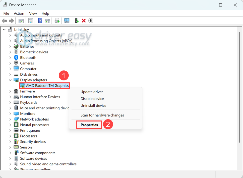 check driver properties in windows device manager