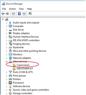 coprocessor driver missing windows 10