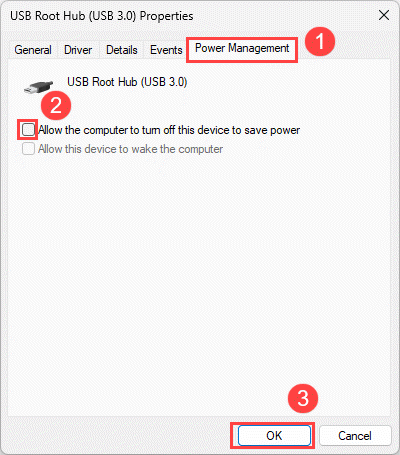 disable power saving for usb root hub