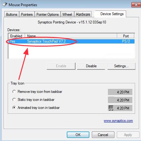 disable envy laptop touchpad dows 8