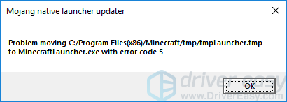 minecraft launcher update error code 5
