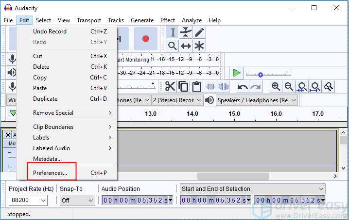 audacity error opening recording device