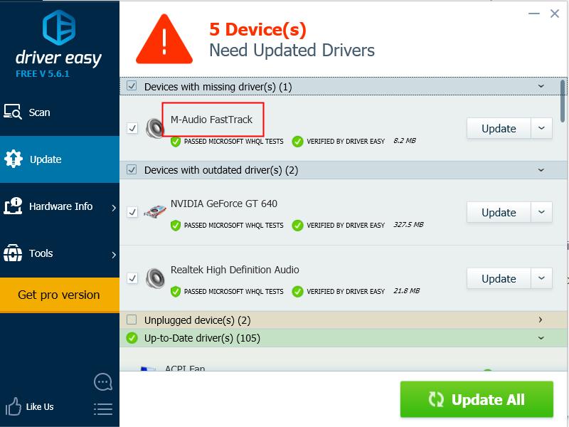 m audio fast track drivers windows 10