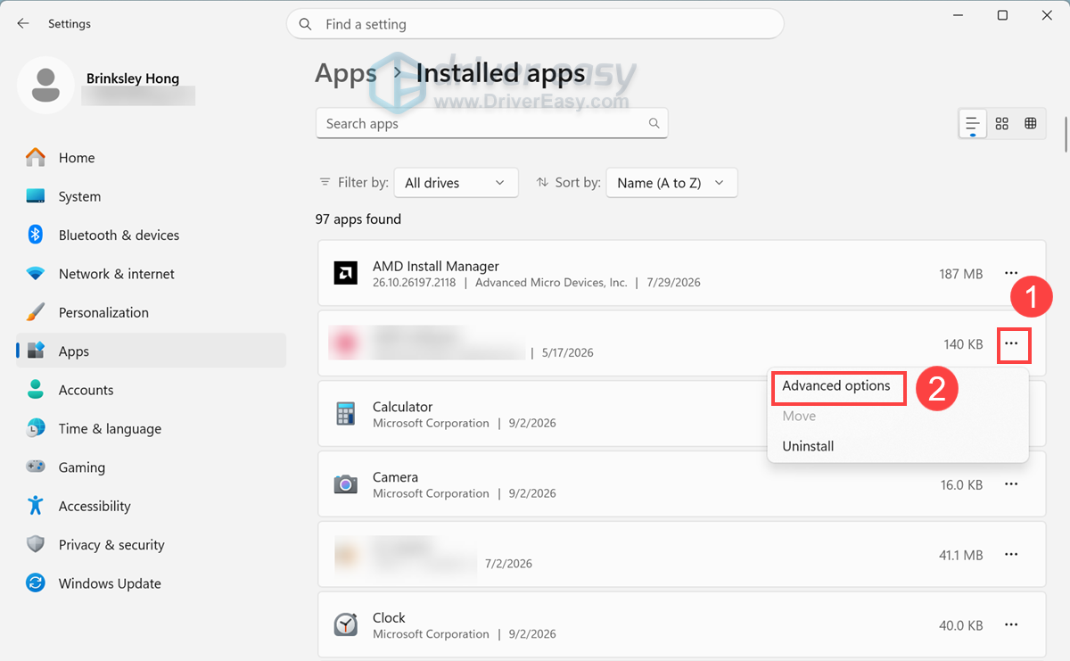 repair app in windows app settings