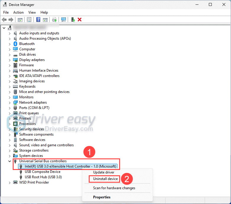 uninstall usb device in windows device manager