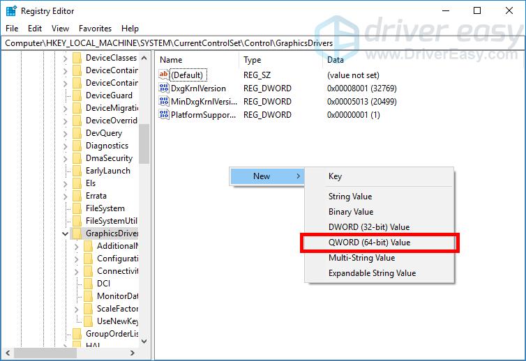 Fix Fortnite Crashing Issues On Pc Driver Easy - 3 go to hkey local machine system currentcontrolset control graphicsdrivers then right click any empty space in the right pane hover over new and click