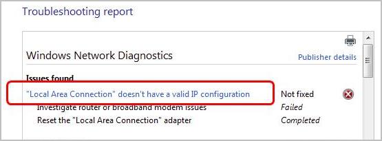 doesnt have a valid ip configuration how to solve