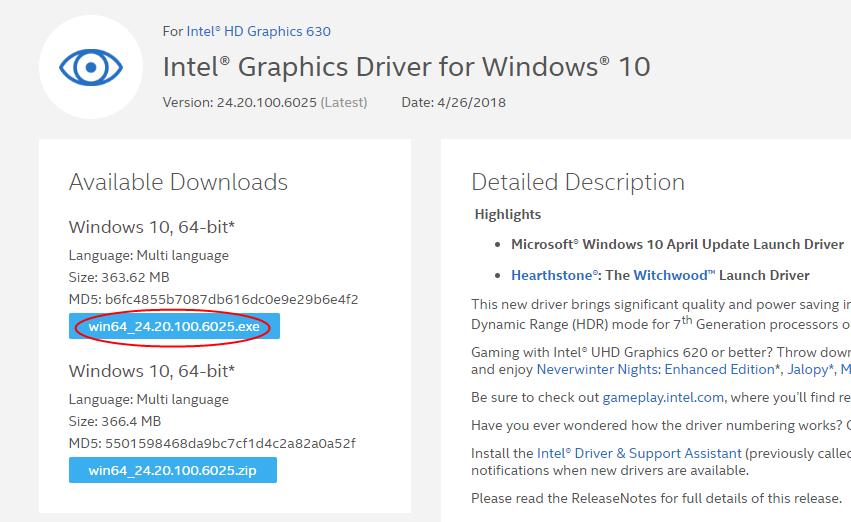 intel hd graphics 630 driver download windows 10 64 bit