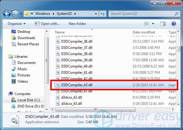 where to put d3dcompiler_43.dll windows 10