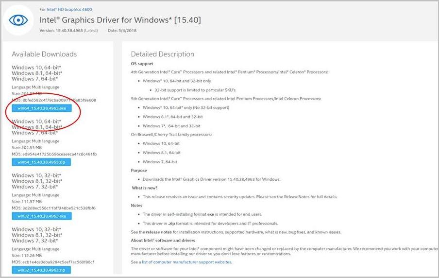 intel graphics driver 4600 download windows 10