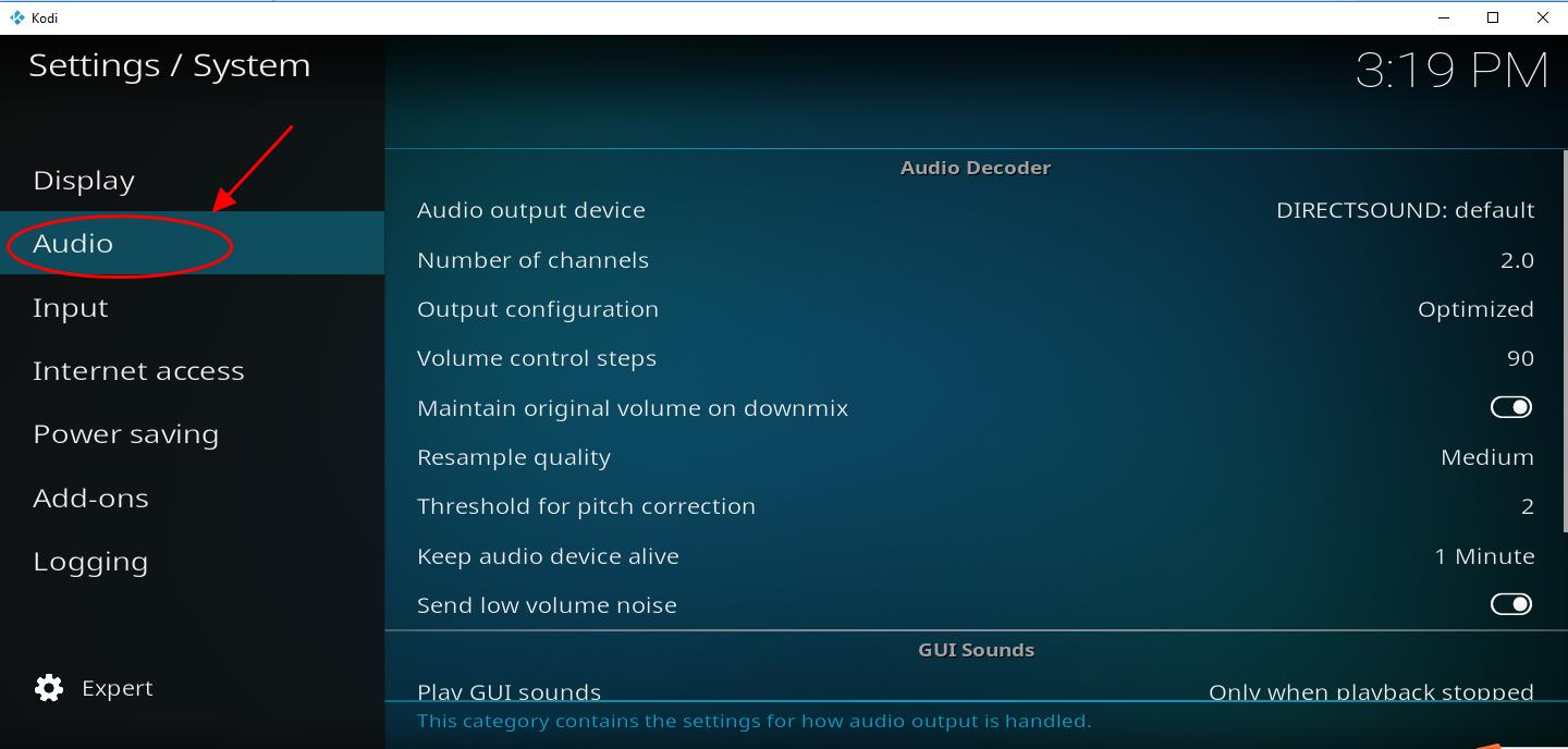 hardcode audiodevice kodi