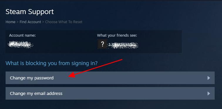 steam forgot password contact