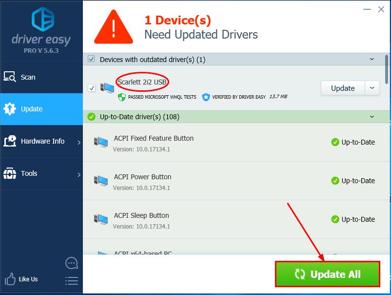 focusrite scarlett 2i2 driver problem