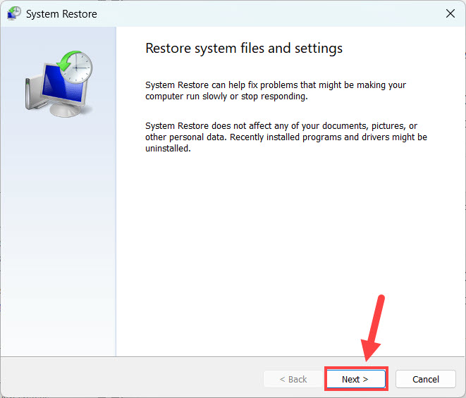 perform a system restore on windows 11