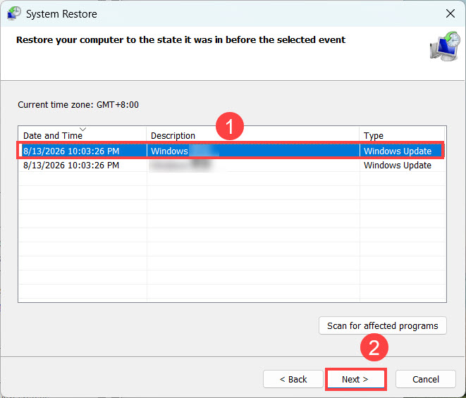 perform a system restore on windows 11