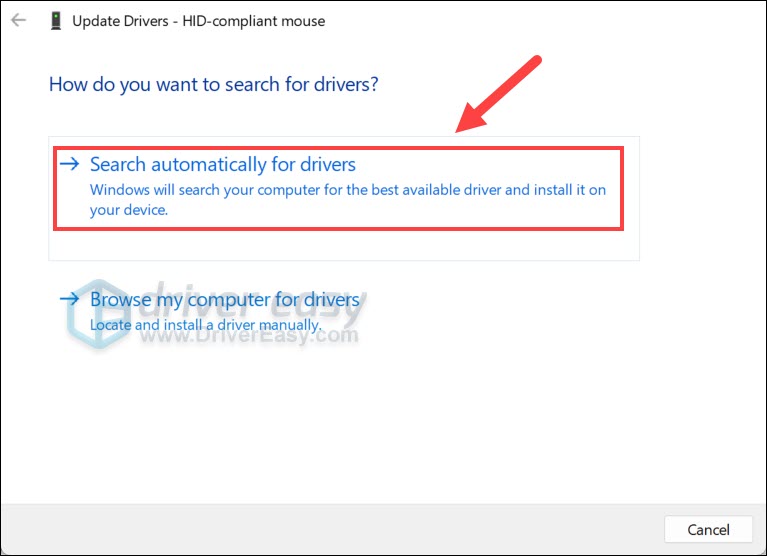 search hid-compliant mouse driver automatically in device manager