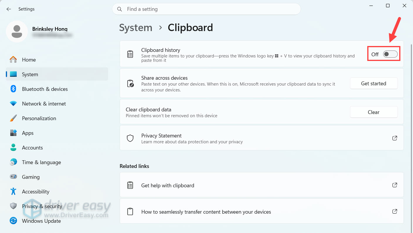 turn off clipboard history on windows 11