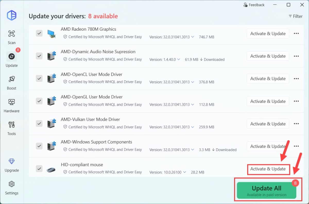 one-click update hid-compliant mouse driver with driver easy