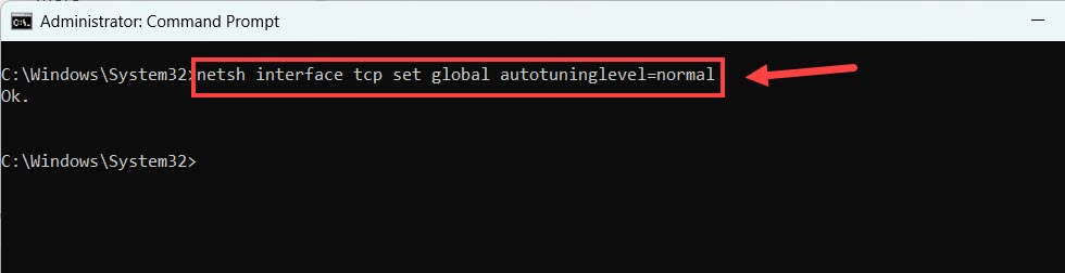 set Windows TCP Auto-Tuning to normal