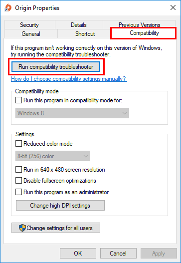  Run Compatibility Troubleshooter origin
