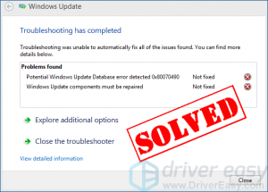 repair windows update database corruption not fixed