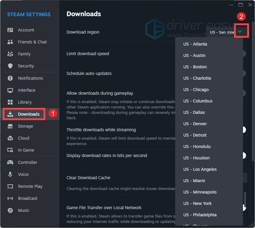 Steam - Change a different download region