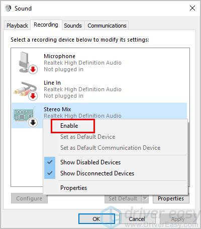 stereo mix not picking up audio windows 10