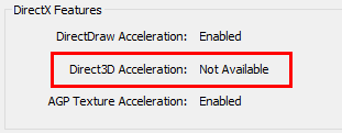 direct3d acceleration not available windows 10