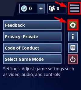 in fortnite click the 3 lines on the top right then select the cog icon to open the settings menu - switch fortnite chat not working