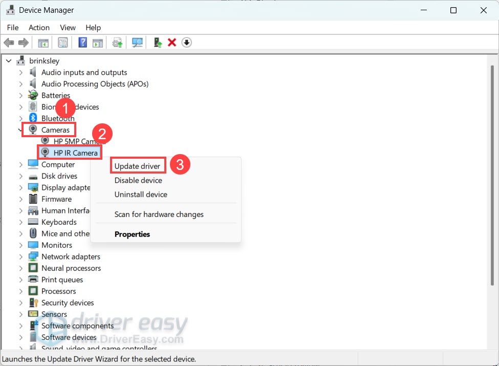 update camera driver in device manager