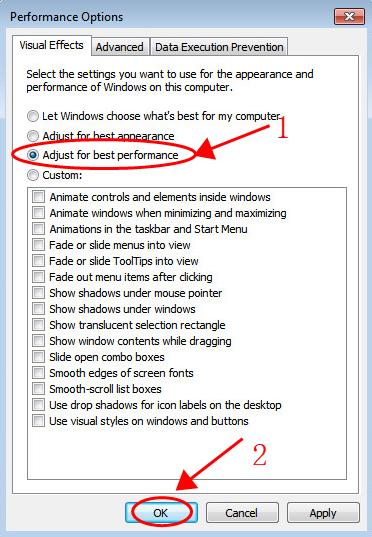 how to turn off visual effects windows 7