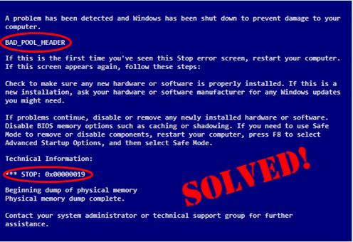 0x00000019 bad pool header windows 7 как исправить