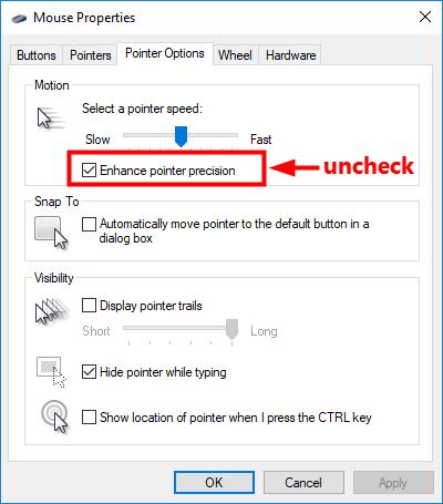 Disable mouse acceleration to provide a better FPS gaming