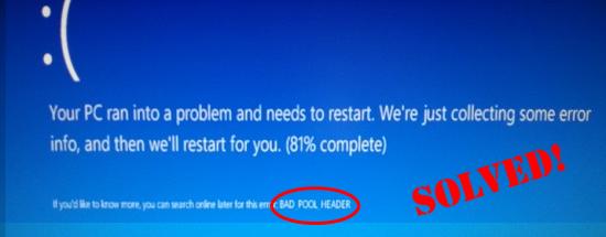 win32k.sys blue screen windows 7 bad pool header