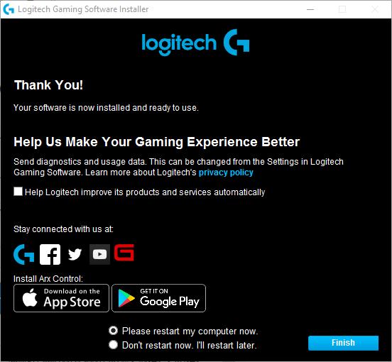 Logitech gaming software не запускается windows 10