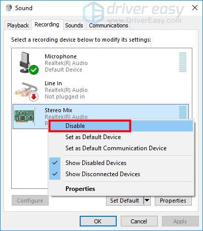 right click on and disable every other input device except the one you want to use if you have any other output devices repeat for the playback tab - fortnite no mic pc