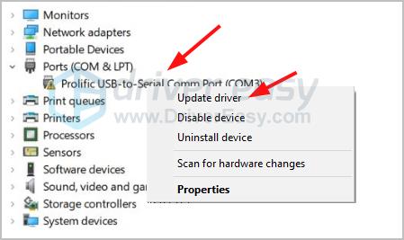 prolific usb to serial comm port not working
