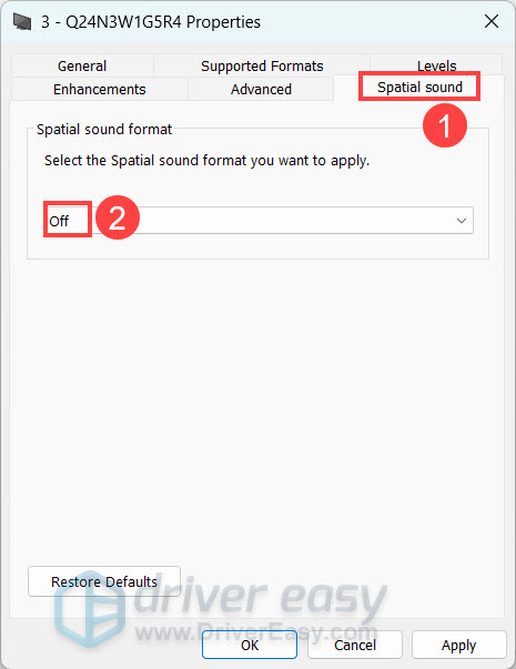 turn off spatial sound windows 11