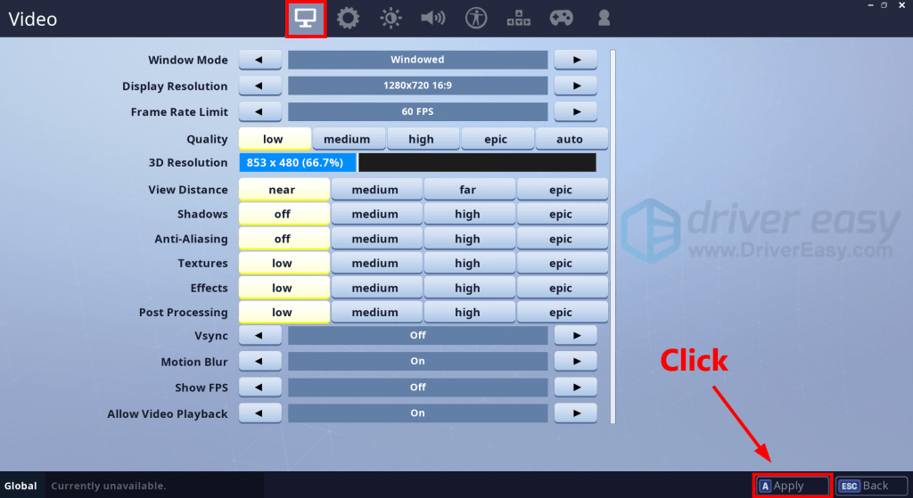 then click apply to save the changes - fortnite low fps season 8