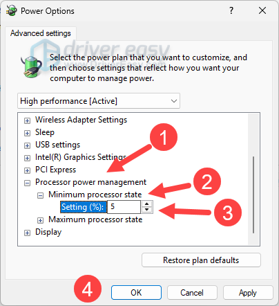 change processor power state to fix high cpu usage