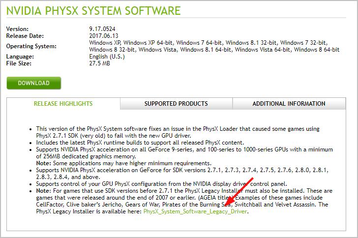 Physx driver is not found что делать