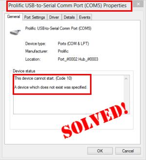 Prolific usb to serial driver windows 10 code 31