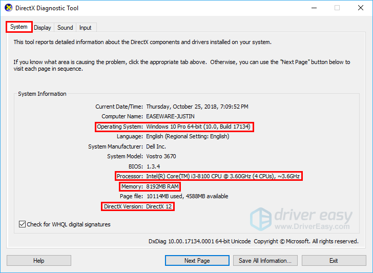 under the system tab you can check the information of the operating system processor memory and directx version on your pc - how to get 2gb of memory for fortnite