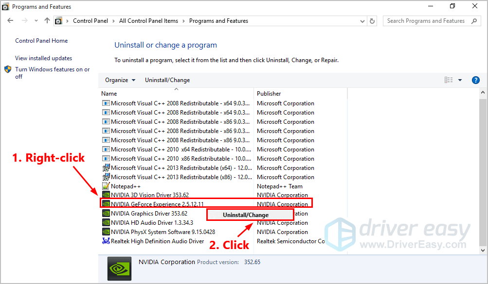 how to uninstall old drivers windows 10 geforce experience