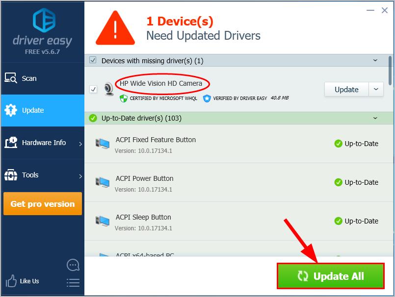 hp truevision hd driver update