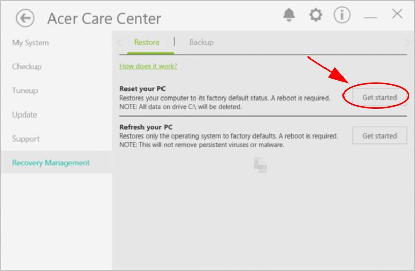 how to reset acer laptop windows 10