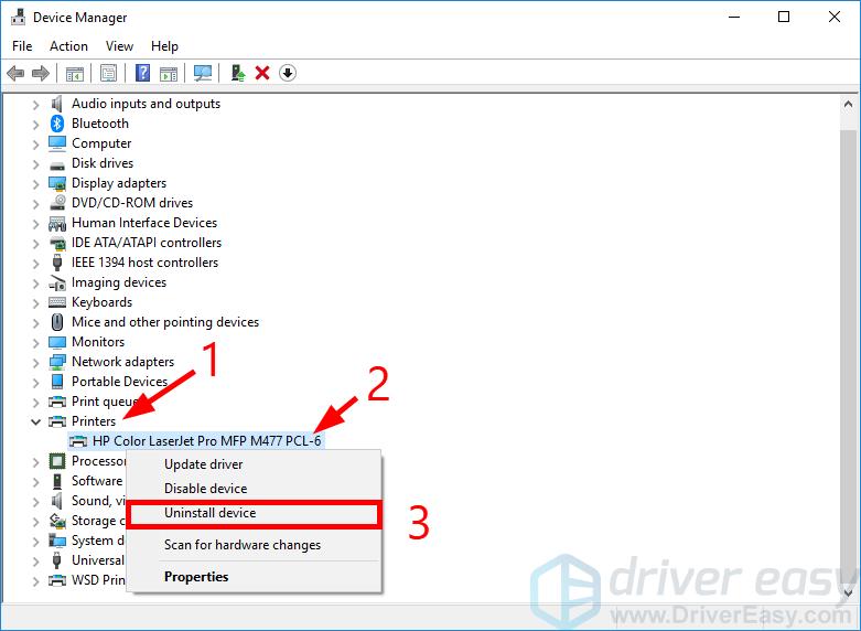 uninstall printer driver