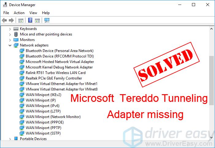 teredo tunneling adapter driver missing