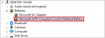 microsoft acpi compliant control method battery driver