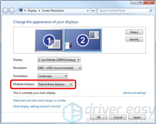 windows 7 dual monitor driver download